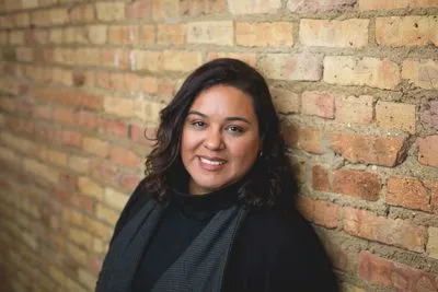 Candid outdoor headshot on city street
