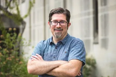 Outdoor headshot at University of Chicago campus