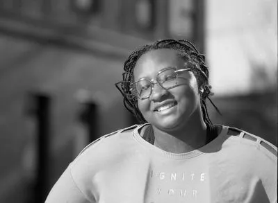 Professional headshot in downtown city environment